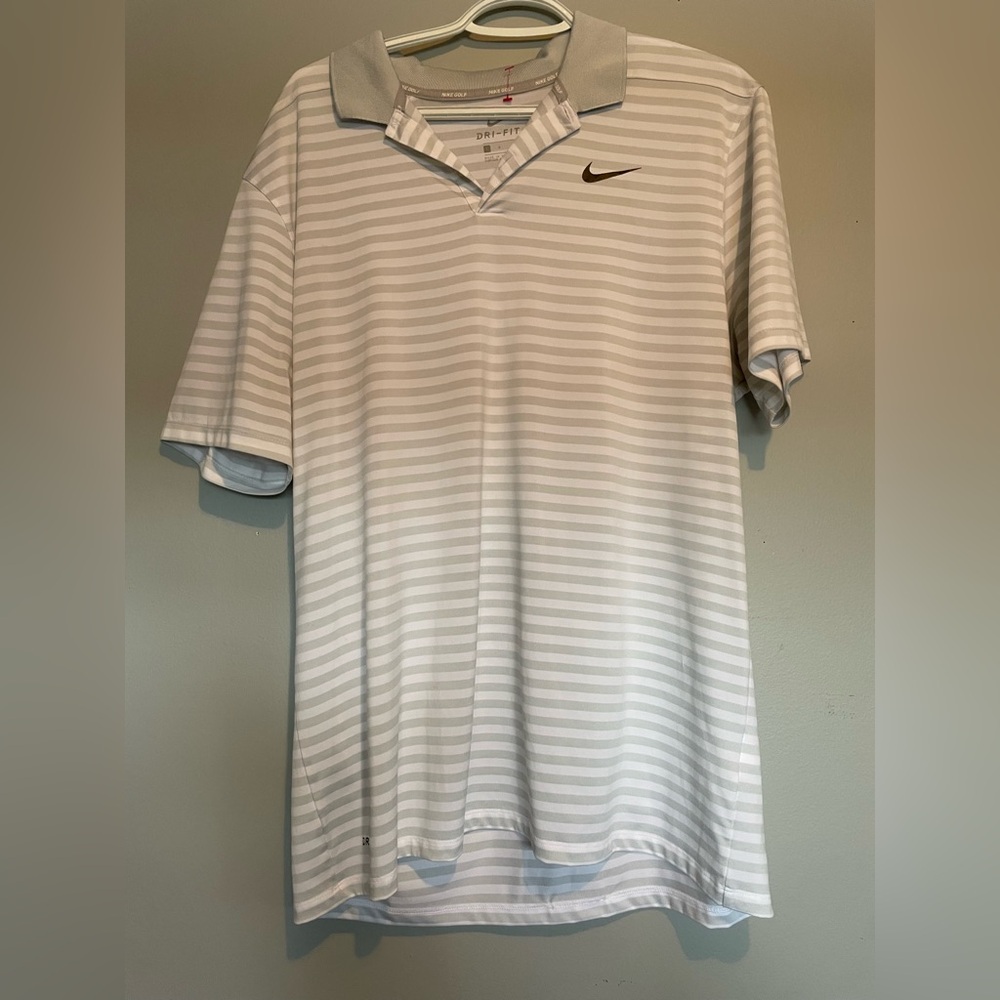 Nike Men's Light Gray Striped Polo Shirt